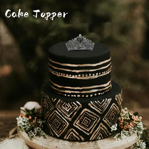 Miniatura 7 de CIEHER Corona pequeña negra para niñas, tiara de princesa, decoración de pastel de cumpleaños