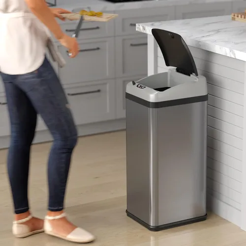 Miniatura 3 de iTouchless Cubo de basura de cocina con sensor de 13 galones con tapa, adaptador de CA y filtro de olor, cubo de basura platino de edición limitada