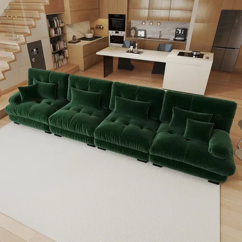 Miniatura 96 de Sofá modular de gran tamaño de 94 pulgadas, sofás seccionales grandes de color beige y blanco para sala de estar, juego de sofá de terciopelo, sofás