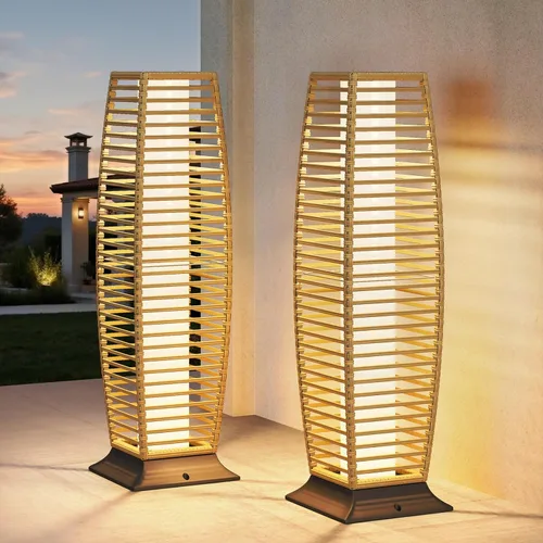 Miniatura 19 de Lámpara de pie para exteriores Grand Patio, lámpara de pie solar, resistente al agua, de mimbre, lámpara colgante para terraza, luces decorativas