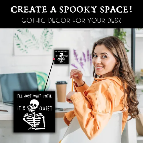 Miniatura 3 de Imán de esqueleto con texto en inglés "I'll Just Wait Until It's Quiet" – Decoración gótica humorística para el hogar y la oficina, apartamento