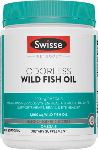 Swisse Suplementos de Aceite de Pescado Salvaje Omega 3 para Mujeres y Hombres Cápsulas Blandas de 1000 mg | Suplementos de Aceite de Pescado EPA