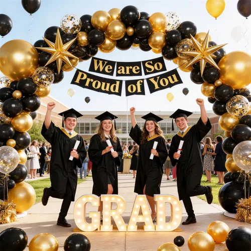 Miniatura 4 de KARLURE Kit de arco de globos negros y dorados, globos de confeti negro y dorado para decoraciones de graduación 2026, graduación, graduación