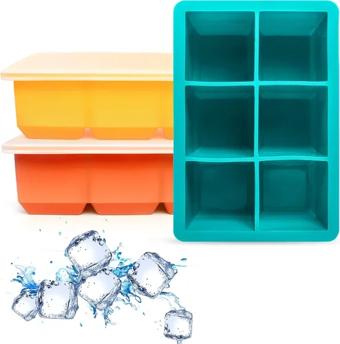 Excnorm Bandejas de silicona para cubitos de hielo, paquete de 3, moldes de silicona para cubitos de hielo de gran tamaño con tapa extraíble a