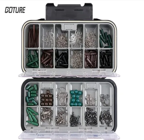 Miniatura 5 de Goture Pequeña caja organizadora de aparejos de pesca con tecnología impermeable, compartimentos fijos, caja de almacenamiento de señuelos de Negro