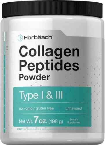 Horbäach Polvo de péptidos de colágeno de 7 onzas, tipo I y III, sin sabor, multicolágeno y aminoácidos, sin gluten, apto para dieta keto y paleo