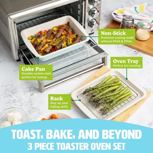 Miniatura 2 de Tasty Juego de Horneado Antiadherente para Horno Tostador Incluye Molde para Pastel, Bandeja para Horno, Rejilla, Utensilios de Acero al Carbono