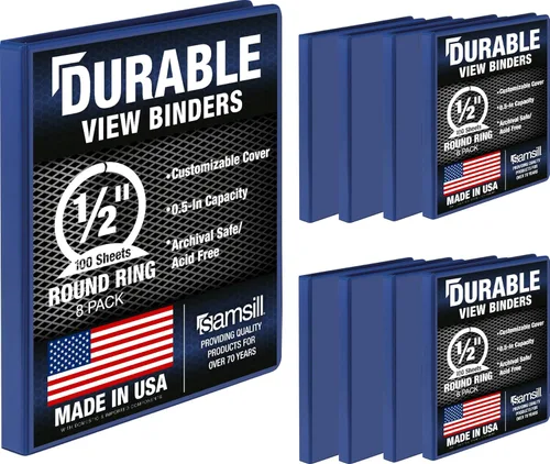 Miniatura 19 de Samsill Carpeta duradera de 0.5 pulgadas, fabricada en los Estados Unidos, carpeta transparente personalizable con anillos redondos, color negro