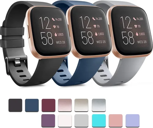 Miniatura 22 de PAQUETE DE 3 Bandas de Silicona Suave Compatibles con Fitbit Versa Bandas Deportivas Ajustables para Mujeres y Hombres Tallas Pequeña y Grande