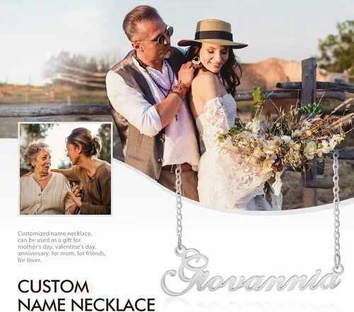 Miniatura 5 de Dreamdecor - Collar con dije, nombre personalizado, plata de ley, regalo de joyería para mujer