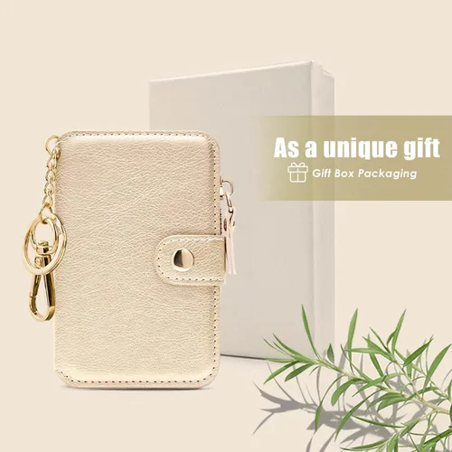 Miniatura 76 de Cartera con llavero, tarjetero con bloqueo RFID de piel, funda para tarjetas de crédito con cremallera para mujer