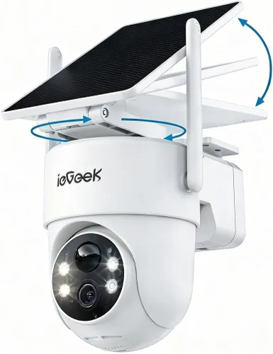 ieGeek Cámara de seguridad solar inalámbrica para exteriores – Cámara WiFi 2K 3MP con panel solar extraíble, batería de larga duración, inclinación