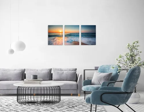 Miniatura 3 de TutuBeer 3 paneles de fotos de playa, arte de pared, diseño de mar azul, playa blanca al amanecer, imágenes impresas en lienzo, imágenes del océano