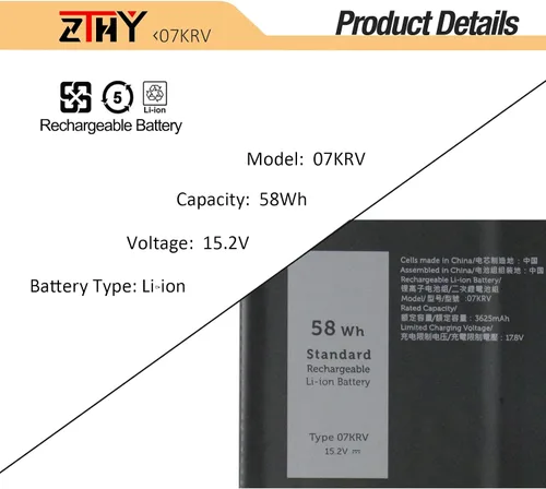 Miniatura 3 de ZTHY Batería de repuesto para laptop Dell Latitude 5330 5430 5530 7330 7430 7430 7530 7530 Precision 3570 Series P133G P134G P138G P139G 0Y86WG