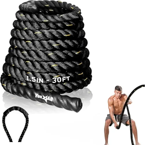 Yes4All Cuerdas de batalla de 1.5/2 pulgadas con manga protectora extra, cuerdas de entrenamiento para entrenamiento cruzado en casa gimnasio y 1.9