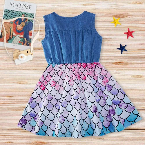 Miniatura 3 de Enlifety - Vestidos de princesas para niñas pequeñas sin mangas blusa de mezclilla y faldas de tutú con estampado floral vestido de verano de una