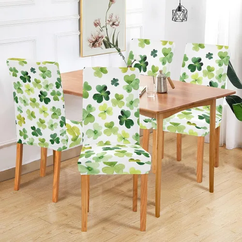 Miniatura 6 de Juego de 2 fundas elásticas para sillas de comedor con trébol del día de San Patricio, fundas protectoras extraíbles y lavables para comedor