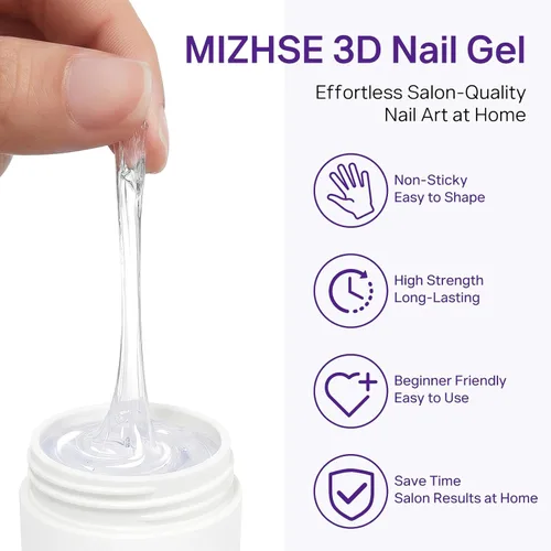 Miniatura 3 de MIZHSE 2PCS 3D Gel Nail Art Clear Sculpting Gel, 5 in 1 Clear Non-Sticky Sculpture Molding Solid Builder Gels for Nails with Chrome Nail Powder Kit