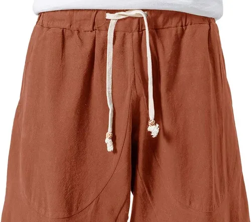 Miniatura 5 de MAGNIVIT Pantalones capri de lino y algodón para hombre, ajuste holgado, cintura elástica, pierna ancha, pantalones harén holgados