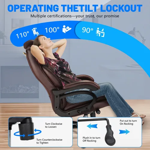 Miniatura 6 de Silla de oficina grande y alta de 800 libras, silla ejecutiva con reposacabezas ajustable, asiento extra ancho, piel sintética resistente para Negro