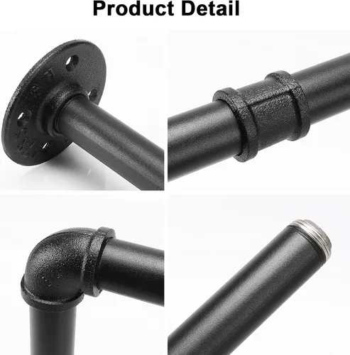 Miniatura 4 de Perchero Industrial de Tubo de Hierro para Colgar Ropa, Barra de Ropa Montada en Pared DIY, Estante de Ropa de Alta Resistencia para Dormitorio