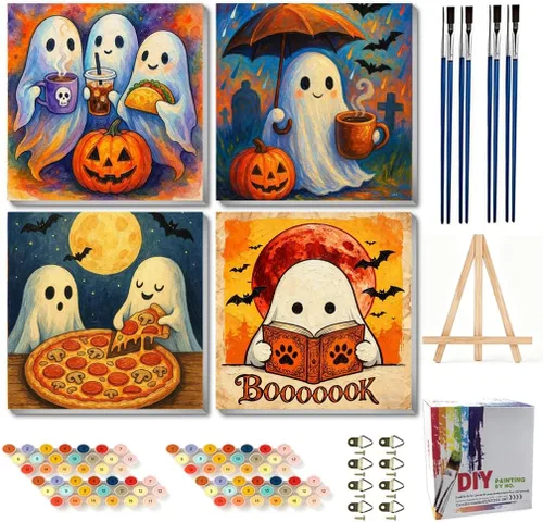 Miniatura 12 de Canrichshop Paquete de 4 Bola de Discoteca DIY Pintar por Números para Principiantes, Pintura al Óleo de Frutas Kits de Pintar por Números
