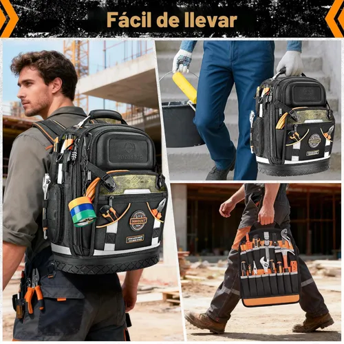 Miniatura 7 de Mochila de herramientas, mochila de herramientas de construcción resistente HVAC para hombres, organizador de herramientas duradero de nivel
