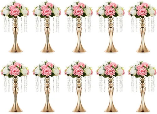 Miniatura 9 de 2 piezas de 54 cm de alto soporte de flores de cristal para boda, camino de flores de plomo, soportes de flores centrales de metal para mesas