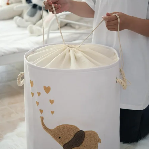 Miniatura 7 de Cesta de Ropa Sucia para Bebé Cesta de Ropa Sucia, Lona 58L XL Cesta de Ropa de Bebé, Cesta de Ropa Sucia Plegable Marrón para Guardería Cestas