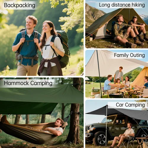 Miniatura 7 de FREE SOLDIER Lona impermeable portátil multifuncional para exteriores, camping, viajes; toldo de mochilero, refugio contra la lluvia Marrón verdoso
