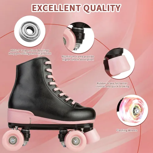 Miniatura 3 de Jessie Patines de ruedas para niñas y mujeres, patines de piel sintética Flash para niños, patines clásicos ajustables de cuatro ruedas