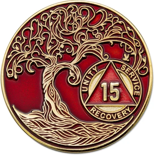 Miniatura 183 de 20 Year Sobriety Mint Twisted Tree of Life - Medallón de recuperación AA chapado en oro, fichas y fichas, color negro