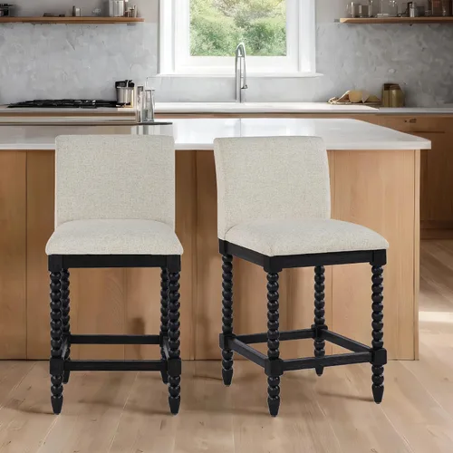 Miniatura 16 de DUHOME Taburete de mostrador de husillo con asiento acolchado de resorte, taburetes de bar de madera de granja de 26 pulgadas de altura