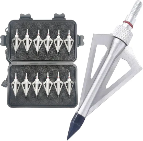 Miniatura 8 de Cabezas Anchas de Caza 12UN 100 Granos Cabezas de Flecha para Atornillar 3 Cuchillas Puntas de Flecha Compatibles con Ballesta y Arco Compuesto + 1