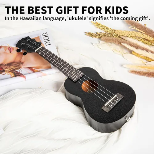 Miniatura 4 de AODSK Ukelele negro de concierto para principiantes de 23 pulgadas con correa para bolsa de concierto, cuerda de nailon, 4 púas, regalo de vacaciones