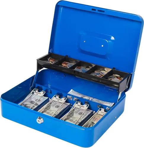Miniatura 17 de Jssmst Caja grande de metal con cerradura con bandeja de dinero, caja de dinero con cerradura de combinación, color negro Cerradura de combinación
