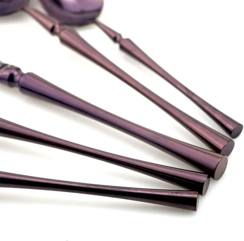 Miniatura 3 de JASHII Juego de cubiertos de acero inoxidable de 6 piezas, servicio para 1 juego de vajilla de cocina, elegante juego de vajilla morada, cuchillo, 6