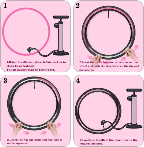 Miniatura 9 de Paquete de 4 tubos interiores ultraligeros de TPU para bicicleta, 700X18C/23C/25C/28C/30C/32C, válvula Presta de 45/65/3.346 in, color rosa