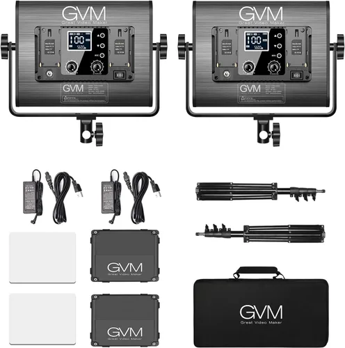 Miniatura 15 de GVM - Luz de video LED RGB con control Bluetooth, kit de iluminación de video 1000D PRO de 360° a todo color con 736 cuentas LED, 2 paquetes de luz