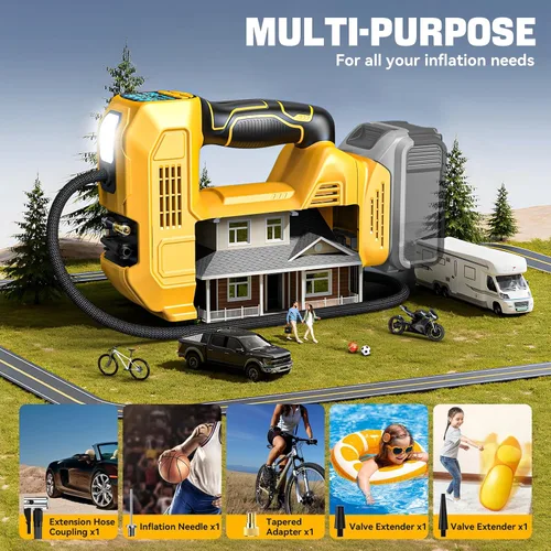Miniatura 8 de Inflador de neumáticos inalámbrico, compresor de aire portátil, bomba de aire de neumáticos compatible con batería Dewalt de 20 V, bomba automática