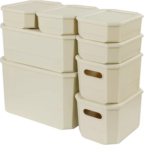 Miniatura 17 de ANMINY 12 contenedores de plástico con tapas, grandes cajas de almacenamiento blancas para organización, cestas de almacenamiento de plástico
