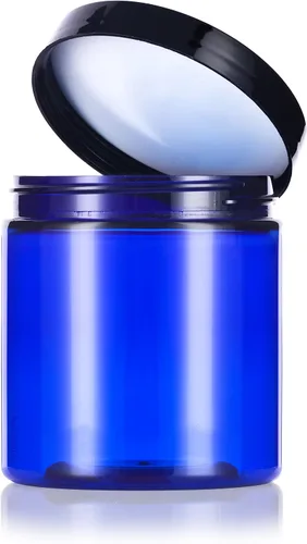 Miniatura 6 de Tarro de plástico PET azul cobalto de 8 onzas (sin BPA) con tapas lisas negras (paquete de 12)