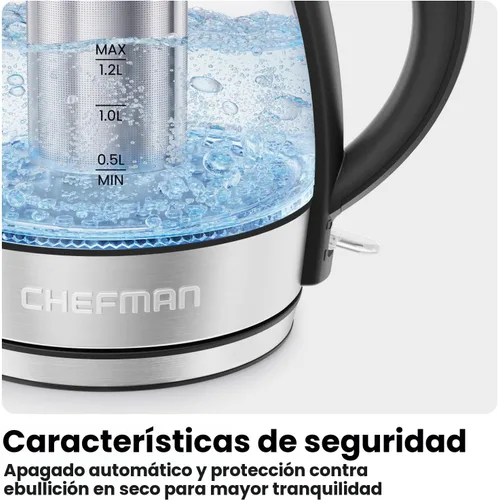 Miniatura 5 de CHEFMAN Hervidor Eléctrico – Tetera de Agua Caliente de 1.2L 1500W con Infusor, sin BPA, Apagado Automático, Protección contra Hervido en Seco, Tapa