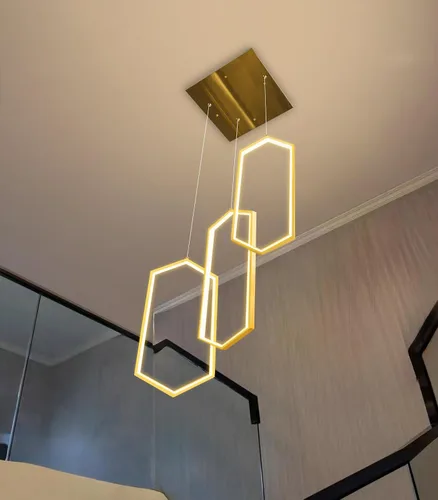 Miniatura 5 de Lámpara colgante regulable de 3 anillos para ajustar mini lámpara LED de techo para cocina, isla, comedor, sala de estar, dormitorio, dorado