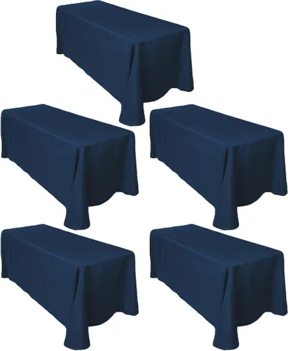 Miniatura 189 de LTC LINENS - Paquete de 2 manteles rectangulares de poliéster, de 60 x 102 pulgadas y 6 pies, color azul bebé, con caída parcial, resistentes a