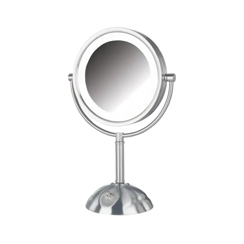 JERDON Espejo de maquillaje de mesa con luces, aumento de 1X/8X, espejo de tocador de níquel de 8.5 pulgadas, modelo HL8808NL