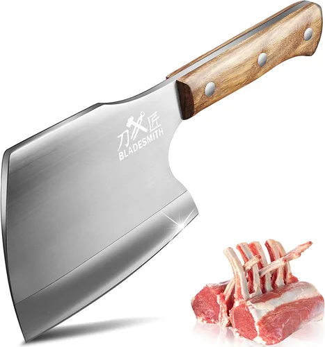 Miniatura 10 de BLADESMITH Cuchillo de carnicero para carne y verduras no congeladas, rebanadora de cocina de chef chino de 7", hoja de acero inoxidable alemán HC
