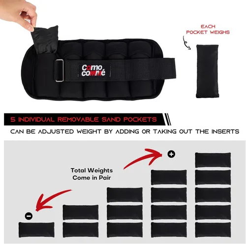 Miniatura 3 de Pesas ajustables para tobillo, 2, 3, 5 libras, 1 par de pesas de entrenamiento de fuerza, muñeca, pierna, brazo para mujeres, hombres, juego
