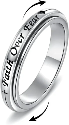 Miniatura 15 de 925 Sterling Silver Spinner Fidget Ring for Women: Musical Note Viking Rune Heartbeat Anxiety Stress Relieving Rotatable Ring Faith Hope Love