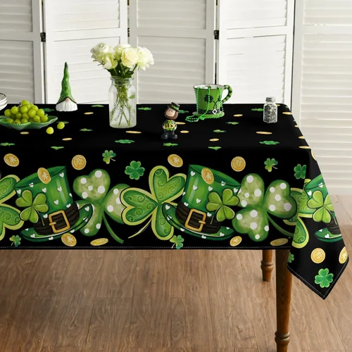 Miniatura 8 de Horaldaily Mantel del Día de San Patricio de 52 x 70 pulgadas, sombrero de trébol blanco lavable para fiesta, picnic y cena